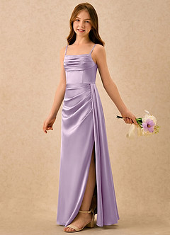 Azazie Shyla Girls Formal Jurken voor bloemenmeisjes Kolom Jurk van Stretch Satijn Geplooide Frosted Lila image1