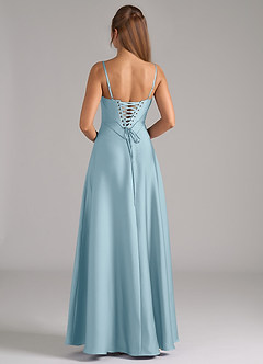 Azazie Valentine Bridesmaid Dresses Moody Blue A-Line Corset Stretch Satin Dress image5