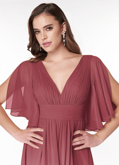 Azazie Temeka Vestidos de damas de honor Vestido de Merlot de Gasa de Corte en A con Volante image6