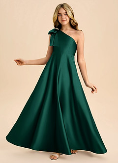 Azazie Penguin Junior Abito A-Line in Raso Elasticizzato Fiocco Smeraldo image1