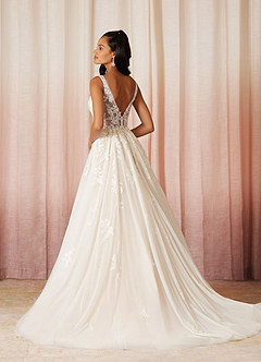 Azazie Joie Wedding Dresses A-Line V-Neck Sequins Tulle Chapel Train Dress image2