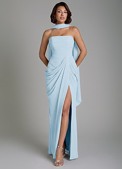 Azazie Nyra Robes de demoiselle d'honneur Robe Fourreau en Mousseline de soie Corset Bleu Ciel image1