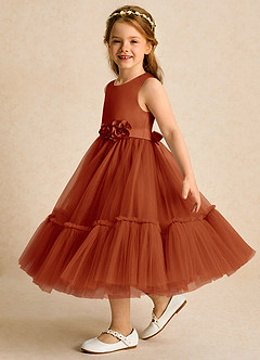 Azazie Miracle Flower Girl Dresses Paprika A-Line Bow Matte Satin Dress image3