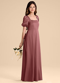 Azazie Briar Junior Vestido de Amatista de Satén Elástico de Corte en A con Lazo image1