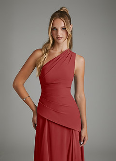 Azazie Holly Bridesmaid Dresses Rust A-Line Corset Chiffon Dress image6