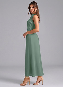 Azazie Evadne Bridesmaid Dresses Eucalyptus Sheath Pleated Chiffon Dress image5