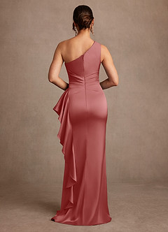Azazie Yvette Mère de la mariée Robes Robe Fourreau en Satin extensible Une épaule Antique Rose image2