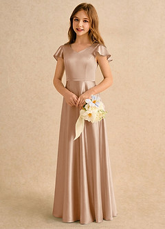 Azazie Nari Girls Formal Vente finale Robe Trapèze en Satin extensible avec manches Blushing Pink image4