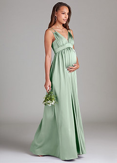 Azazie Emree Maternity Bridesmaid Dresses A-Line Stretch Satin Floor-Length Dress with Pockets image4