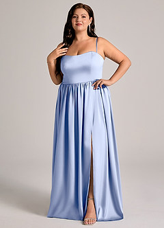 Azazie Calianna Abiti da Damigella Abito Convertibile A-Line in Raso Elasticizzato a Spalla Scoperta Ghiaccio image9