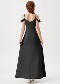 Azazie Ocean Junior Vestido de Negro de Satén Elástico de Corte en A con Vestidos sin tirantes image2