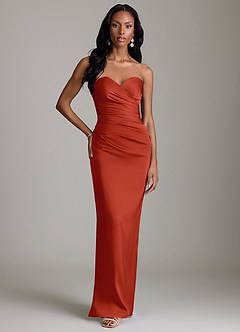 Azazie Sonora Suknie dla druhen Osłona Bez ramiączek Satyna elastyczna Do ziemi Sukienka image6