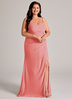 Azazie Deandra Bridesmaid Dresses Coral Mermaid Pleated Chiffon Dress image10