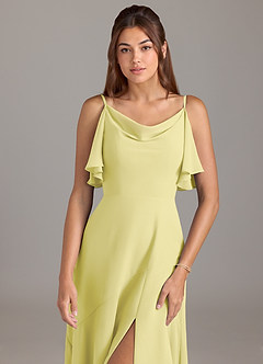 Azazie Darcia Bridesmaid Dresses Lemon Sorbet A-Line Side Slit Chiffon Dress image6