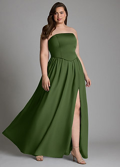 Azazie Cadence Bridesmaid Dresses Olive A-Line Corset Stretch Satin Convertible Dress image15