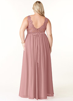 Azazie Elly Abiti da Damigella Abito A-Line in Chiffon Scollo a barchetta in pizzo Rosa Polverosa image8