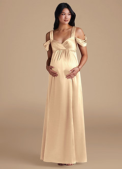 Azazie Rhea Maternity Bridesmaid Dresses A-Line Pleated Metallic Satin Floor-Length Dress image6