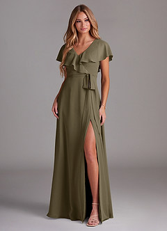 Azazie Lainey Bridesmaid Dresses Willow Green A-Line with Pockets Chiffon Dress image3