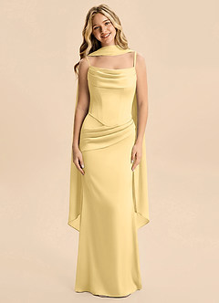 Azazie Sorrel Junior Robe Sirène en Satin extensible Drapé Beurre image3