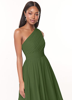 Azazie Katrina Robes de demoiselle d'honneur Robe Trapèze en Mousseline de soie Ue épaule Olive image5