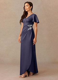 Azazie Robins vestidos de madre de la novia Vestido de Tormenta de Satén Elástico de Corte En A con Plisado image3