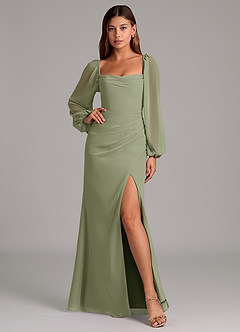 Azazie Brixley Bridesmaid Dresses Pistachio Mermaid Long Sleeve Chiffon Dress image6