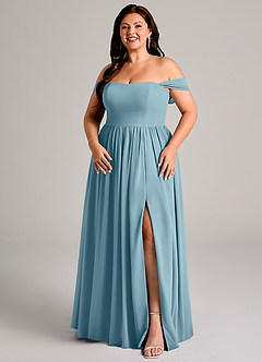 Azazie Calianna Bridesmaid Dresses Moody Blue A-Line Off the Shoulder Chiffon Convertible Dress image14
