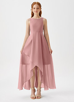 Azazie Lizette Junior Dusty Rose A-Line Pleated Chiffon Dress image3