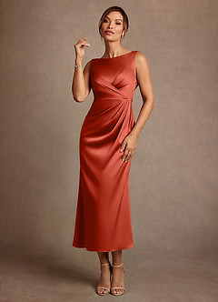 Azazie Mazhe 신부의 어머니 드레스 A라인 주름진 스트레치 새틴 티 길이 드레스 image1