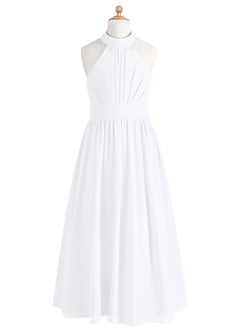 Azazie Iman Junior White A-Line Pleated Chiffon Dress image6
