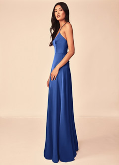Azazie Mei Bridesmaid Dresses Royal Blue A-Line V-Neck Stretch Satin Dress image4