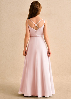 Azazie Umina Girls Formal Flower Girl Dresses Blushing Pink A-Line Pleated Matte Satin Dress image2