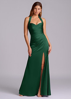 Azazie Destiny Vestidos de damas de honor Vestido de Verde Oscuro de Satén Elástico de Corte Sirena con Escote de Corazón image7