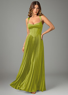 Azazie Avenelle Bridesmaid Dresses Lemongrass A-Line Corset Stretch Satin Dress image1