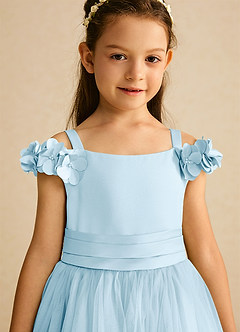 Azazie Jujube Final Sale Sky Blue A-Line Beaded Tulle Dress image4