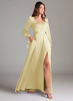 Azazie Leonia Suknie dla druhen Linia A Długi rękaw Satyna elastyczna Do ziemi Sukienka image4