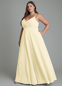 Azazie Amani Robes de demoiselle d'honneur Robe Trapèze en Mousseline de soie Plissé Sorbet Citron image10