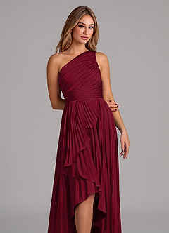 Azazie Lyrica Bridesmaid Dresses Burgundy A-Line One Shoulder Stretch Satin Dress image7