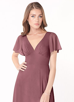 Azazie Kimber Bridesmaid Dresses Amethyst A-Line Flounce Sleeve Chiffon Dress image6