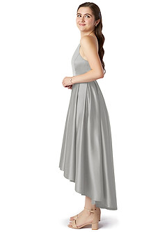 Azazie Jemima Junior Silver A-Line with Pockets Stretch Satin Dress image3