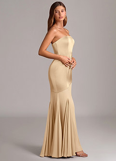 Azazie Uma Bridesmaid Dresses Champagne Mermaid Strapless Chiffon Convertible Dress image4