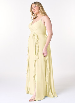 Azazie Peyton Jurken voor bruidsmeisjes Jurk van Chiffon met A-Lijn Ruches Citroensorbet image9