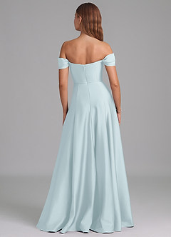 Azazie Seriana 신부 들러리 드레스 A라인 오프 더 숄더 스트레치 새틴 바닥 길이 드레스 image5