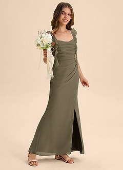 Azazie Jessamine Junior 인어 스윗하트 네크라인 쉬폰 플로어 길이 주니어 신부 들러리 드레스 image4