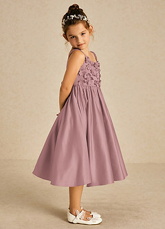 Azazie Midge Blumenmädchenkleider A-Linie Schleifen Matte Satin Kleid Altrosa image4