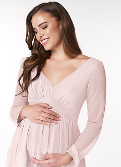 Azazie Teton Maternity Bridesmaid Dresses A-Line Long Sleeve Chiffon Floor-Length Dress image5