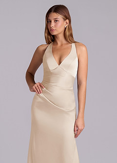 Azazie Amelie Bridesmaid Dresses White Alabaster A-Line Pleated Stretch Satin Dress image6