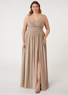 Azazie Chanel Bridesmaid Dresses Taupe A-Line Pleated Chiffon Dress image8
