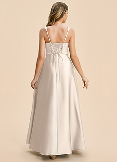 Azazie Azaria Junior White Alabaster A-Line Pleated Stretch Satin Dress image2