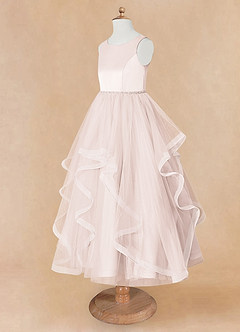 Azazie Sofia Robe Demoiselle D'honneur Fillette Robe Trapèze en Tulle Perlé Rose Pétale image10